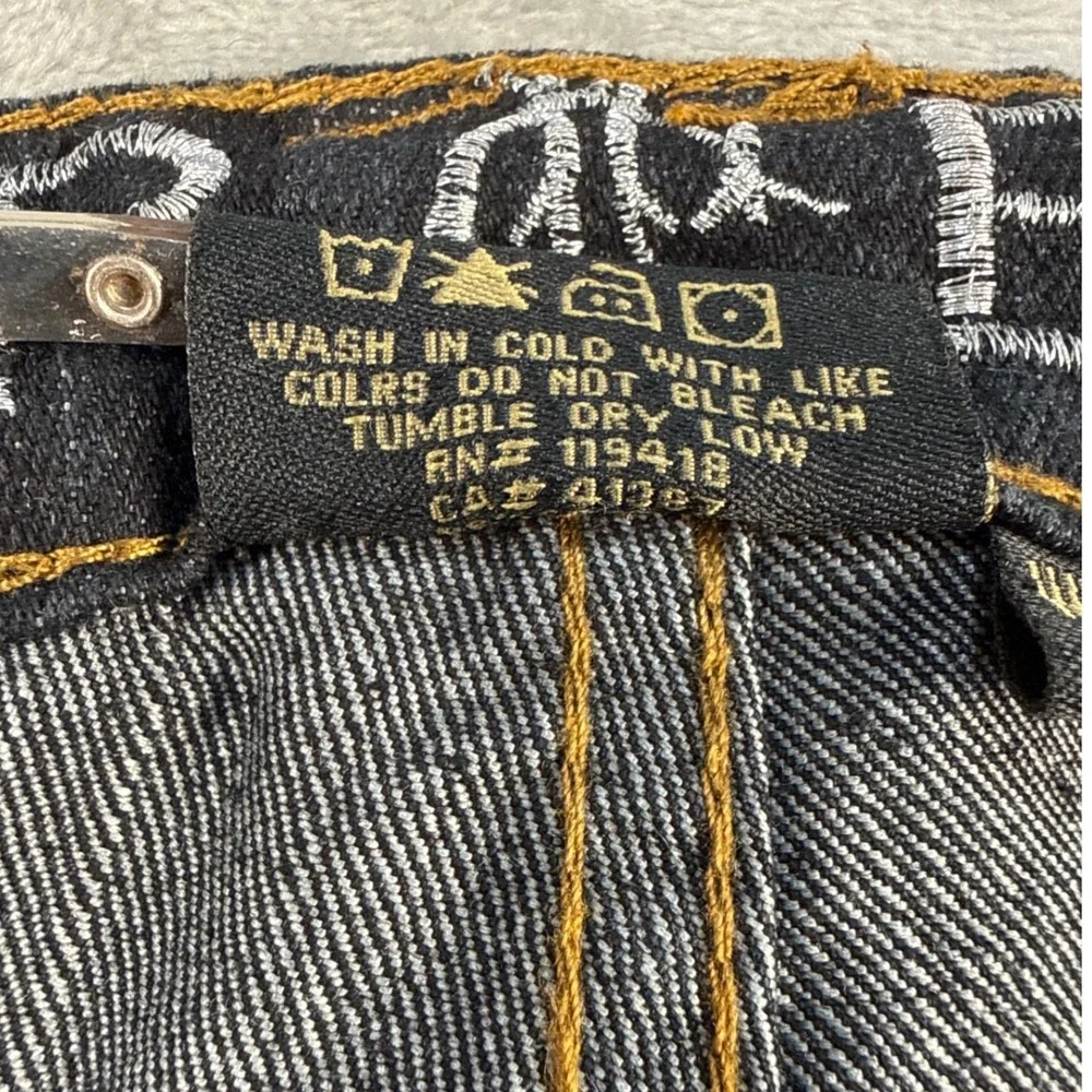 Christian Audigier Jeans Mens 31x34 Straight Dark Wash Embroidered Tattoo EUC